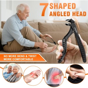 DRMODE Toenail Clippers for Seniors, Long Handled Angled Head Toe Nail Clippers for Thick Nails for Seniors with Wide Opening, Large Heavy Duty Finger Nail Clippers for Men Women with Catcher