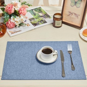 Cloth Place Mats Set of 8–Reusable Rectangular Waterproof Fabric Polyester Washable Wipeable Heat Resistant Linen for Kitchen Dining Dinner Restaurant Wedding Table(Denim blue/13x19 Inch)