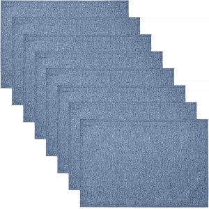 Cloth Place Mats Set of 8–Reusable Rectangular Waterproof Fabric Polyester Washable Wipeable Heat Resistant Linen for Kitchen Dining Dinner Restaurant Wedding Table(Denim blue/13x19 Inch)