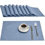 Cloth Place Mats Set of 8–Reusable Rectangular Waterproof Fabric Polyester Washable Wipeable Heat Resistant Linen for Kitchen Dining Dinner Restaurant Wedding Table(Denim blue/13x19 Inch)