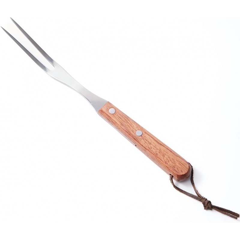 Granny Fork 10 Inch, 2-Tine Cooking Meat Fork – 2.5mm Thick 420 Stainless Steel with Wood Handle, Easy-Grip Carving/Turning/Lifting Tool for Cast Iron Skillet & Roasting Pan, Home Cooks & Seniors