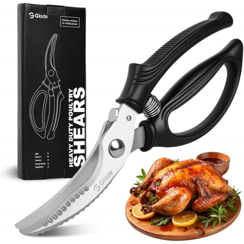 Heavy Duty Poultry Shears Kitchen Shears for Food Kitchen Scissors All Ppurpose Heavy Duty Scissors for Chicken, Meat, Bone, Poultry, Spring Loaded, Dishwasher Safe