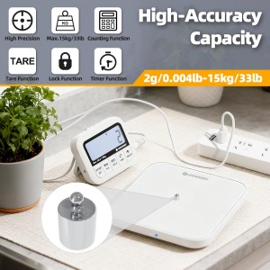 Digital Kitchen Food Scale 33lb-Detachable LCD Display,1g/0.1oz Precise Electronic Weight Scale for Baking, Tare/Hold/Timer Function, Glass Platform, Count Mode, Wall-Mount & Tilt Stand