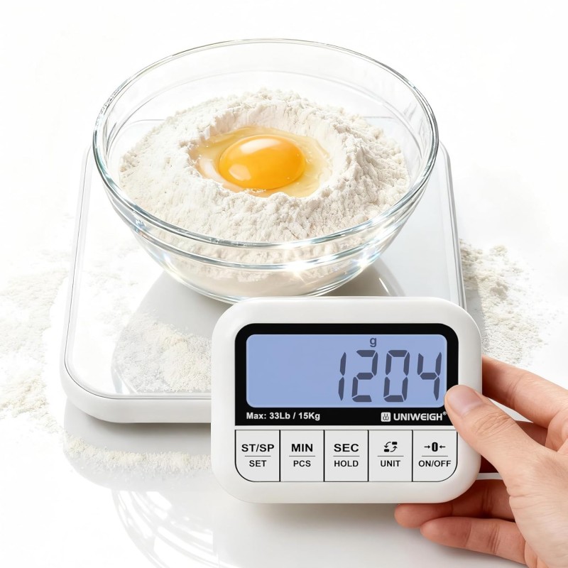 Digital Kitchen Food Scale 33lb-Detachable LCD Display,1g/0.1oz Precise Electronic Weight Scale for Baking, Tare/Hold/Timer Function, Glass Platform, Count Mode, Wall-Mount & Tilt Stand