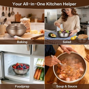 3-Piece Stainless Steel Mixing Bowls Set, 1.45, 2.22 & 3.38 Qt with Measurement Marks, Food Grade 304, Dishwasher Safe & Stackable for Baking, Tossing Salads, and Meal Prep for Your Kitchen