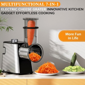 7 in 1 Electric Cheese Grater, 300W Cheese Grater for Block Cheese with 14 Blades, Y Peeler and Brush, Kitchen Automatic Cheese Shredder Electric for Vegetables, Fruits, and Salad