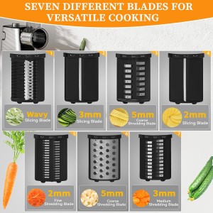 7 in 1 Electric Cheese Grater, 300W Cheese Grater for Block Cheese with 14 Blades, Y Peeler and Brush, Kitchen Automatic Cheese Shredder Electric for Vegetables, Fruits, and Salad