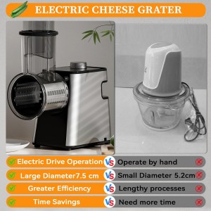 7 in 1 Electric Cheese Grater, 300W Cheese Grater for Block Cheese with 14 Blades, Y Peeler and Brush, Kitchen Automatic Cheese Shredder Electric for Vegetables, Fruits, and Salad
