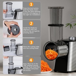 7 in 1 Electric Cheese Grater, 300W Cheese Grater for Block Cheese with 14 Blades, Y Peeler and Brush, Kitchen Automatic Cheese Shredder Electric for Vegetables, Fruits, and Salad