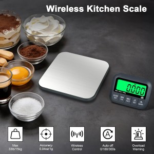 QP Wireless Food Scale, 33lb/0.04oz Digital Kitchen Scale, Meat Scale with Timer Function, 9 Units, Tare/Hold/PCS Function, Auto Off, LCD Display, Digital Food Scale for Cooking, Baking, Postage