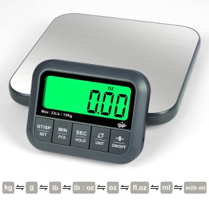QP Wireless Food Scale, 33lb/0.04oz Digital Kitchen Scale, Meat Scale with Timer Function, 9 Units, Tare/Hold/PCS Function, Auto Off, LCD Display, Digital Food Scale for Cooking, Baking, Postage