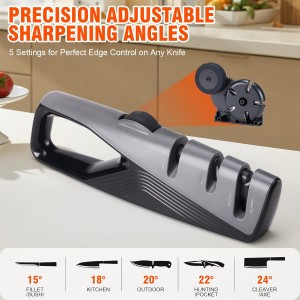 Knife Sharpener with 5 Adjustable Angle, Coarse & Fine Knife Sharpener Tool, Handheld Manual Knives Sharpener for All Knives Including Kitchen Knives, Pocket, Scissors