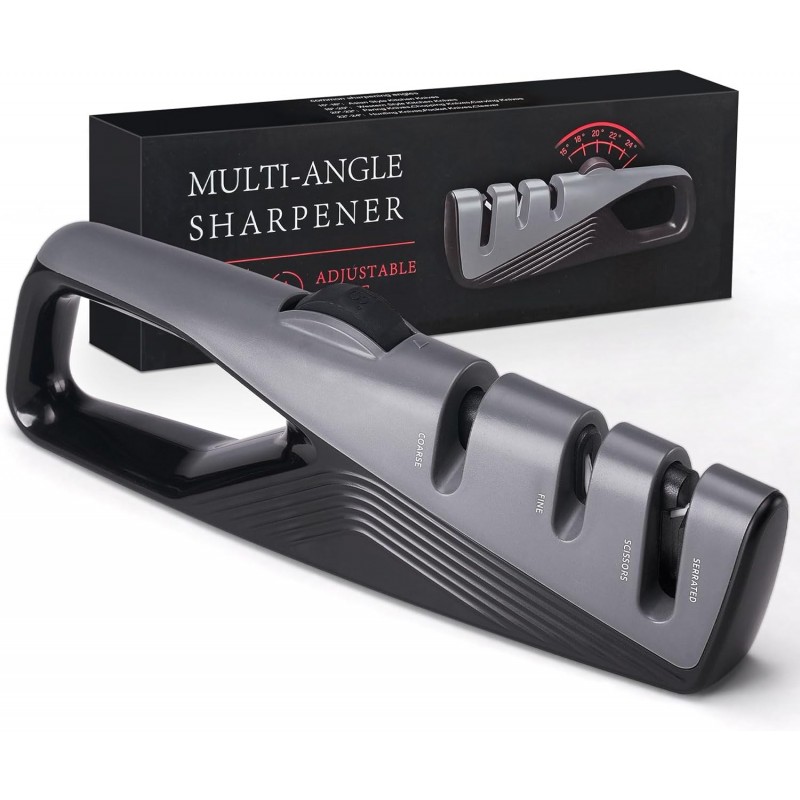 Knife Sharpener with 5 Adjustable Angle, Coarse & Fine Knife Sharpener Tool, Handheld Manual Knives Sharpener for All Knives Including Kitchen Knives, Pocket, Scissors