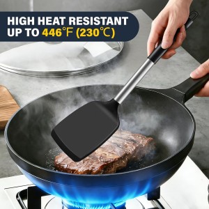 2 Pack Silicone Spatula Set, Solid & Slotted Turner for Non-Stick Pans, High Heat Resistant Silicone Spatula for Cooking, BPA-Free Stainless Steel Cooking Utensils for Fish, Eggs, Pancakes, Black