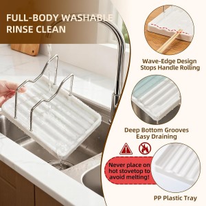 2 in 1 Pot Lid Holder & Spoon Rest for Kitchen Counter, Plastic Utensil Rest with Stainless Steel Pan Lid Holder Organizer While Cooking, Countertop Space Saving Pot Cover Rack | Easy to Clean