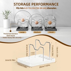 2 in 1 Pot Lid Holder & Spoon Rest for Kitchen Counter, Plastic Utensil Rest with Stainless Steel Pan Lid Holder Organizer While Cooking, Countertop Space Saving Pot Cover Rack | Easy to Clean