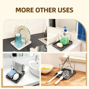 2 in 1 Pot Lid Holder & Spoon Rest for Kitchen Counter, Plastic Utensil Rest with Stainless Steel Pan Lid Holder Organizer While Cooking, Countertop Space Saving Pot Cover Rack | Easy to Clean