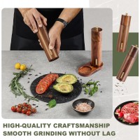 8 Inch Wooden Salt and Pepper Grinder Set with Tray & Gift Box for Wedding Housewarming Kitchen Gift Manual Salt and Peppercorn Mill Adjustable Coarse Ceramic Grinders Natural Acacia Wood