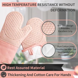 Pink Oven Mits, Heat Resistant, Non-Slip Grip Pattern, Baking Gloves for Oven, Kitchen Pot Holders,1 Pair