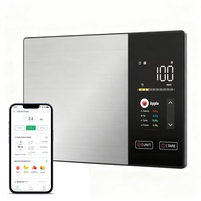 Smart Food Scale with Nutritional Calculator, Digital Kitchen Scale for Weight Loss, Free App with 23 Nutrients & Calorie Tracking, Digital Weight Grams & Ounces, 11 lb/5 kg