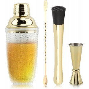 Glass Cocktail Shaker Set, Glass Bartender Kit with Measuring Jigger, Mixing Spoon, and Muddle, Premium Bar Tool Set for Crafting Martinis & Whiskey Cocktails Home Bar Accessories