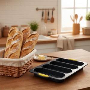 Silicone Baguette Bread Pan Loaf Mold – Sub Bread Roll Pans French Sourdough Mould 4 Slot Non-Stick Sandwich Homemade for Hoagie Restaurant Household Breakfast Dinner Baking, Hot Dog Bun Loaf Food