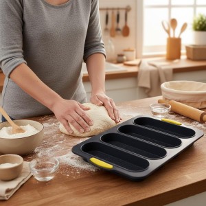 Silicone Baguette Bread Pan Loaf Mold – Sub Bread Roll Pans French Sourdough Mould 4 Slot Non-Stick Sandwich Homemade for Hoagie Restaurant Household Breakfast Dinner Baking, Hot Dog Bun Loaf Food