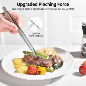 U-Taste 8in Kitchen Plating Tweezer: 18/8 Stainless Steel Food-Grade Metal Food Tong, Seamless-Welding, Sturdy and Flexible with Non-Slip Tips for Serving, Decorating, Cooking, Baking (Pointed Tip)