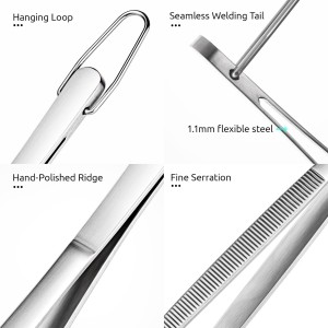 U-Taste 8in Kitchen Plating Tweezer: 18/8 Stainless Steel Food-Grade Metal Food Tong, Seamless-Welding, Sturdy and Flexible with Non-Slip Tips for Serving, Decorating, Cooking, Baking (Pointed Tip)