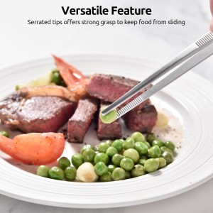 U-Taste 8in Kitchen Plating Tweezer: 18/8 Stainless Steel Food-Grade Metal Food Tong, Seamless-Welding, Sturdy and Flexible with Non-Slip Tips for Serving, Decorating, Cooking, Baking (Pointed Tip)