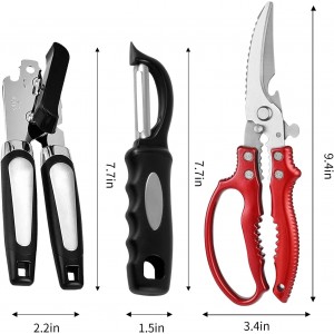 3-piece kitchen set include Kitchen Shears Peeler Can Opener Manual,Heavy Duty Kitchen Scissors for Chicken, Potato Carrot Peelers,Magnet,Stainless Steel,Stainless