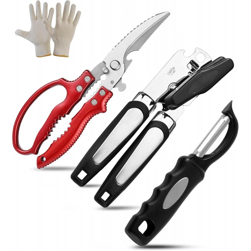 3-piece kitchen set include Kitchen Shears Peeler Can Opener Manual,Heavy Duty Kitchen Scissors for Chicken, Potato Carrot Peelers,Magnet,Stainless Steel,Stainless
