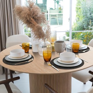 ADRIMER Placemats, Heat Resistant Round Placemats Set of 8 Washable, Waterproof Table Mats, Wipeable Faux Leather Place Mats for Kitchen, Dining Room, Dark Grey