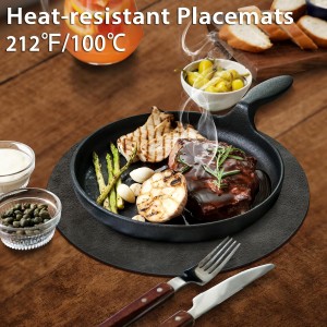 ADRIMER Placemats, Heat Resistant Round Placemats Set of 8 Washable, Waterproof Table Mats, Wipeable Faux Leather Place Mats for Kitchen, Dining Room, Dark Grey