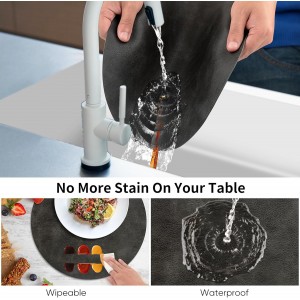 ADRIMER Placemats, Heat Resistant Round Placemats Set of 8 Washable, Waterproof Table Mats, Wipeable Faux Leather Place Mats for Kitchen, Dining Room, Dark Grey