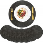 ADRIMER Placemats, Heat Resistant Round Placemats Set of 8 Washable, Waterproof Table Mats, Wipeable Faux Leather Place Mats for Kitchen, Dining Room, Dark Grey