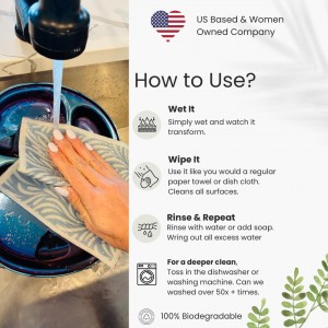 Harps&Seb Swedish Dishcloths for Kitchen Dish Towels - 5 Pack, Non-Scratch Reusable Paper Towels, Super Absorbent Washable Swedish Dish Cloths, No Odor, Biodegradable, Blue Design