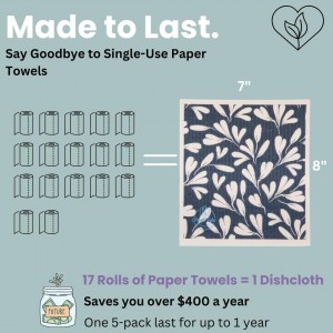 Harps&Seb Swedish Dishcloths for Kitchen Dish Towels - 5 Pack, Non-Scratch Reusable Paper Towels, Super Absorbent Washable Swedish Dish Cloths, No Odor, Biodegradable, Blue Design