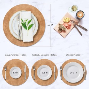 ADRIMER Placemats, Heat Resistant Round Placemats Set of 8 Washable, Waterproof Table Mats, Wipeable Faux Leather Place Mats for Kitchen, Dining Room, Camel