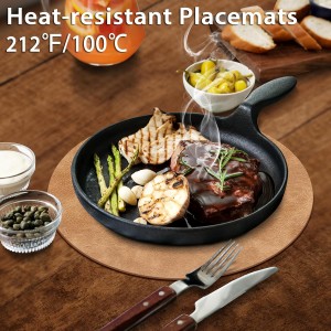 ADRIMER Placemats, Heat Resistant Round Placemats Set of 8 Washable, Waterproof Table Mats, Wipeable Faux Leather Place Mats for Kitchen, Dining Room, Camel