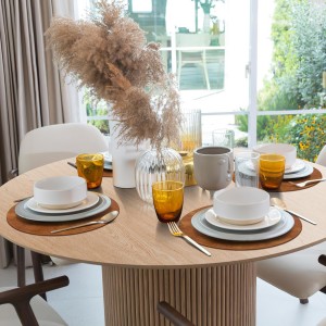 ADRIMER Placemats, Heat Resistant Round Placemats Set of 8 Washable, Waterproof Table Mats, Wipeable Faux Leather Place Mats for Kitchen, Dining Room, Turmeric Brown