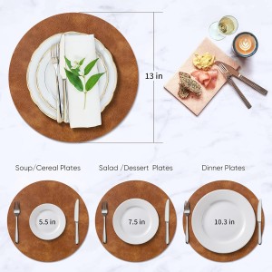 ADRIMER Placemats, Heat Resistant Round Placemats Set of 8 Washable, Waterproof Table Mats, Wipeable Faux Leather Place Mats for Kitchen, Dining Room, Turmeric Brown