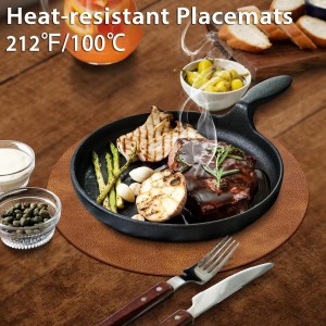 ADRIMER Placemats, Heat Resistant Round Placemats Set of 8 Washable, Waterproof Table Mats, Wipeable Faux Leather Place Mats for Kitchen, Dining Room, Turmeric Brown