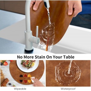 ADRIMER Placemats, Heat Resistant Round Placemats Set of 8 Washable, Waterproof Table Mats, Wipeable Faux Leather Place Mats for Kitchen, Dining Room, Turmeric Brown