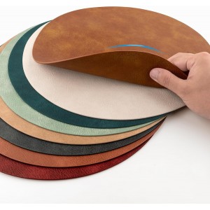 ADRIMER Placemats, Heat Resistant Round Placemats Set of 8 Washable, Waterproof Table Mats, Wipeable Faux Leather Place Mats for Kitchen, Dining Room, Turmeric Brown
