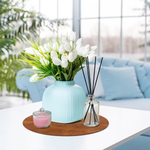 ADRIMER Placemats, Heat Resistant Round Placemats Set of 8 Washable, Waterproof Table Mats, Wipeable Faux Leather Place Mats for Kitchen, Dining Room, Turmeric Brown