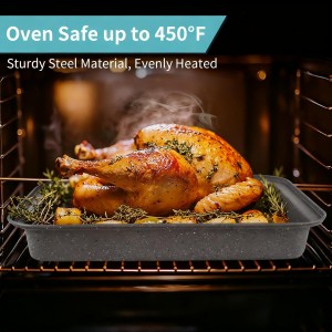 Baking Pans Set, 5 Piece Grey Marble Nonstick Bakeware with 100 Cupcake Liners – Stackable Carbon Steel Set for Small Kitchens, Apartments, Home Baking and Gifts