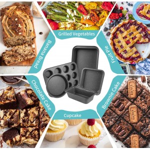 Baking Pans Set, 5 Piece Grey Marble Nonstick Bakeware with 100 Cupcake Liners – Stackable Carbon Steel Set for Small Kitchens, Apartments, Home Baking and Gifts