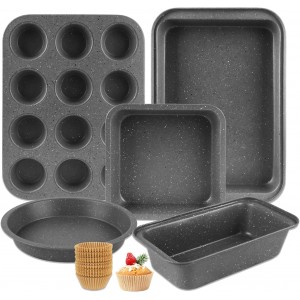 Baking Pans Set, 5 Piece Grey Marble Non...