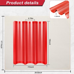 Baguette Bread Pan with Proofing Cloth, Nonstick Perforated French Bread Pan, 3-Wave Carbon Steel Baguette Tray for Baking Baguettes & Rolls, Included Dough Proofing Cloth, Red